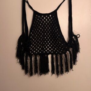 REVOLVE Black Crochet Fringe Top